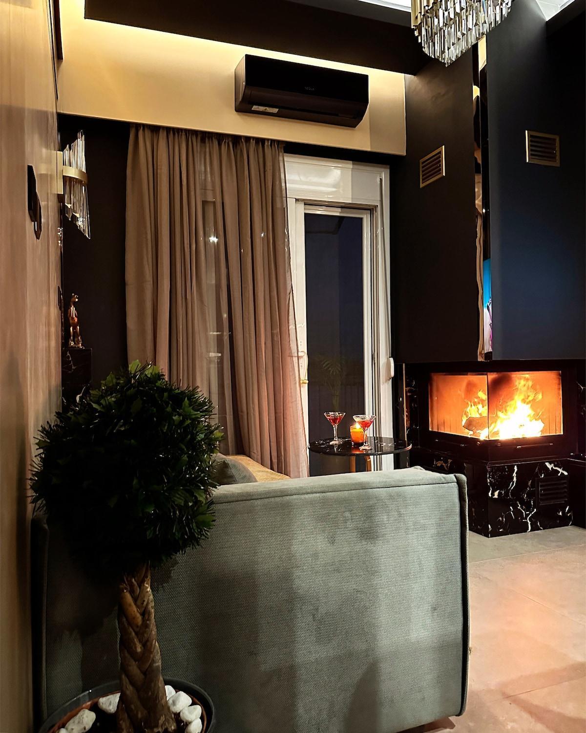 Luxury Designed Penthouse Center Near Metro Jaccuzi Fireplace View Bar Art אתונה
